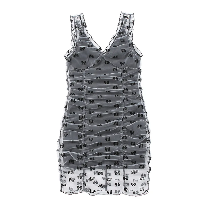 Платье женское Сетчатое без рукавов с V-образным вырезом и высокой талией |