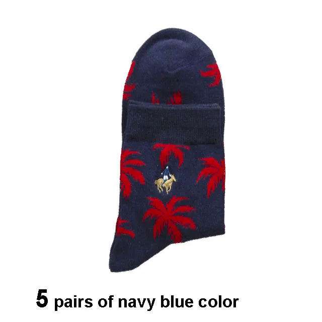 5 pairs navy blue 5 пар/лот Pier Polo Для мужчин носки Новые сорняков на осень-зиму модного цвета Harajuku с паттерном в форме листьев; хлопковые носки мужские платье подарки - Цвет: 5 pairs navy blue