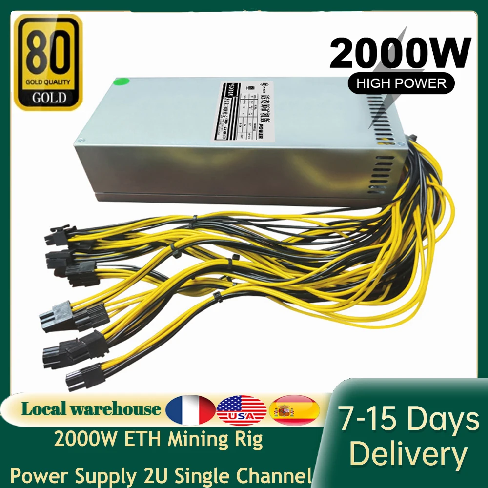 Блок питания для майнинга ETH 2000 Вт 2U одноканальный блок GPU с 10 * PCI 6Pin и вентилятором