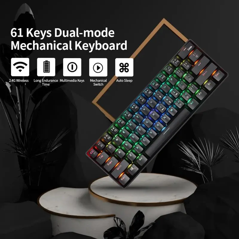 

61 Keys Mechanical Keyboard USB 2.4G Wireless Dual-mode English&Russian Keyboards with RGB Light Effect Red/Blue Switches