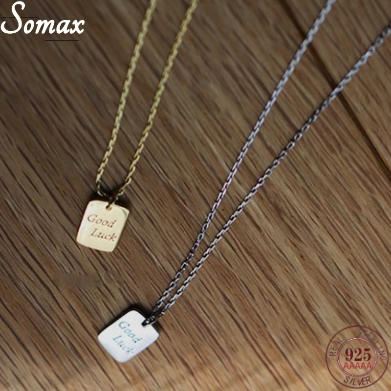 

925 Sterling Korean Silver Plated 14K Gold Lucky Necklace Women's Side Tag Transfer Goodluck Charms Lucky Clavicle Chain Jewelry