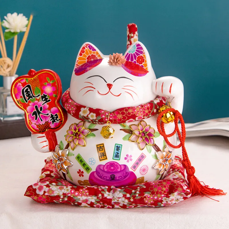 

9 inch Ceramic Fortune Cat Ornament Gift Lucky Cat Piggy Bank Centerpiece Home Decoration K888
