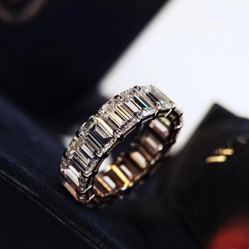 Emerald CZ Прямая Настоящее роскошное ювелирное изделие из стерлингового серебра 925 пробы 5А белое прозрачное кольцо с кубическим цирконием вечность женские обручальные кольца подарок - Цвет основного камня: Emerald CZ