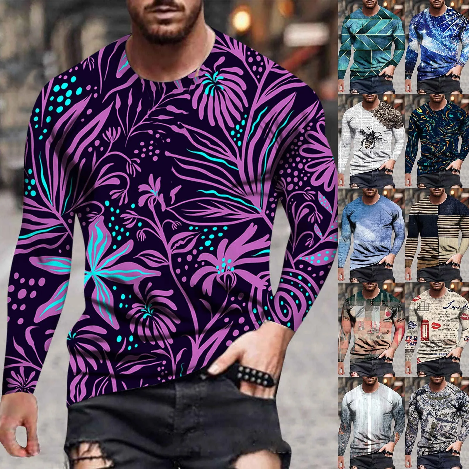 

Men's Letter 3D Printing T-shirt Comfortable Clothing XL Long Sleeve Round Neck 2021 Fall Fashion