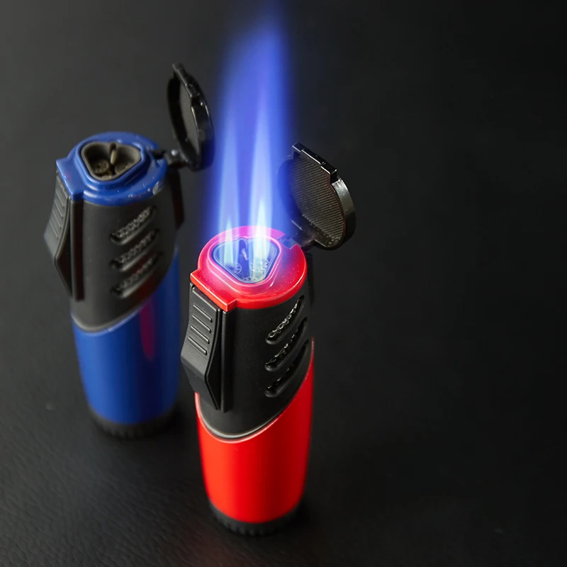 

Creative Three Spray Torch Turbo Windproof Gas Lighter Blue Jet Flame Spray Gun 1300C Butane Cigar Camping Survival Lighter