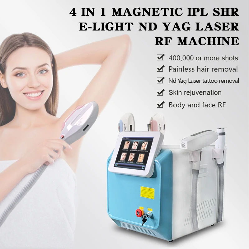 

4 in 1 Portable 3 colors 360 Megneto IPL OPT SHR Elight hair removal machine RF ND YAG Laser 1064 tattoo remove beauty Machine