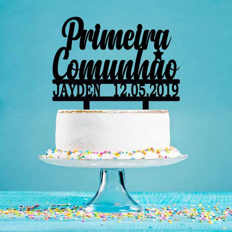 Настраиваемая Дата имени португальский Топпер для торта Primeira сообщения детей