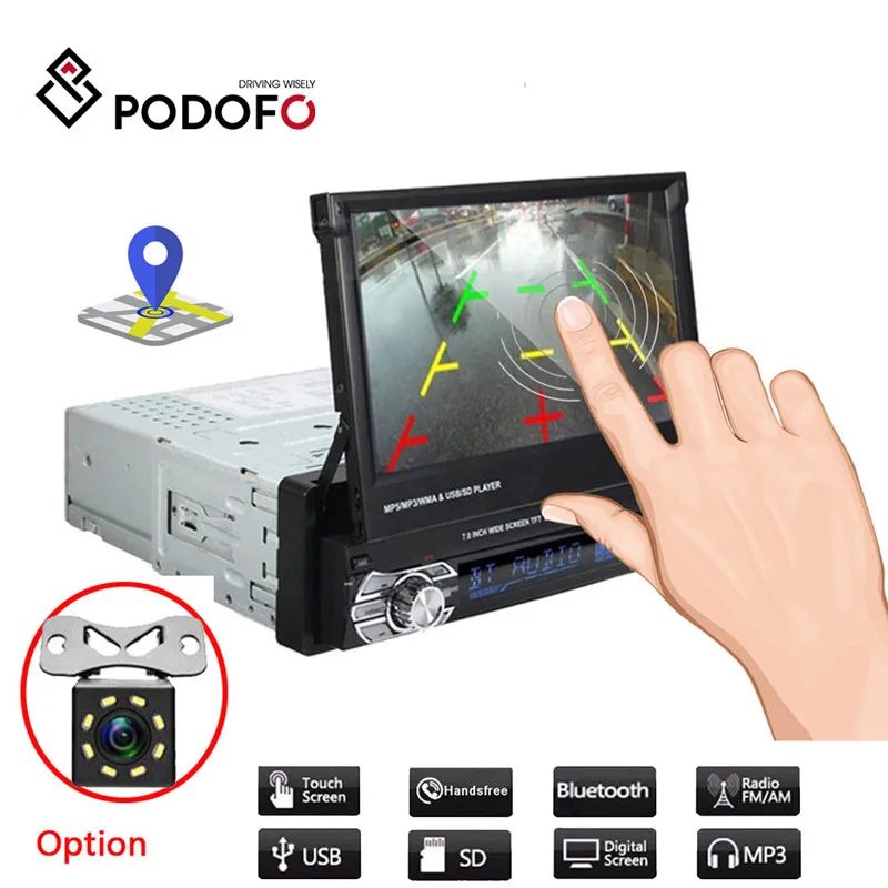 Автомагнитола 1din Podofo стерео система с Bluetooth 7 &quotэкраном HD камерой заднего вида FM