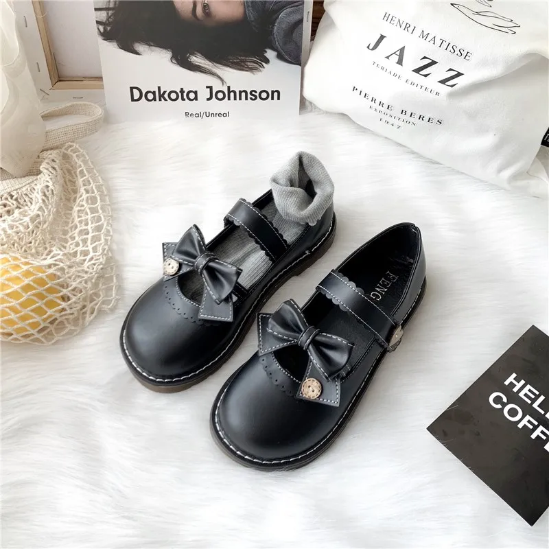 

New Black/white Lolita Jk Shoes Female Sweet Cute Girls Jk Uniform Student Mary Jane Shoes Women Bowknot Flats Round Head Anime