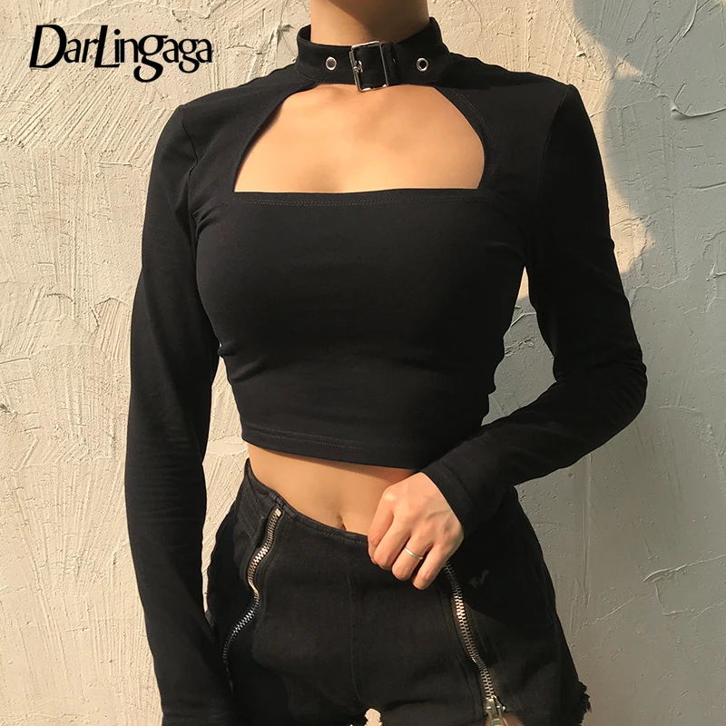 Уличная одежда Darlingaga Готическая футболка с бретелькой через шею укороченные