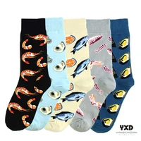 5 pairsmens funny socks seafood shrimp fish squid scallop creative pattern anime socks with print long man cotton high socks