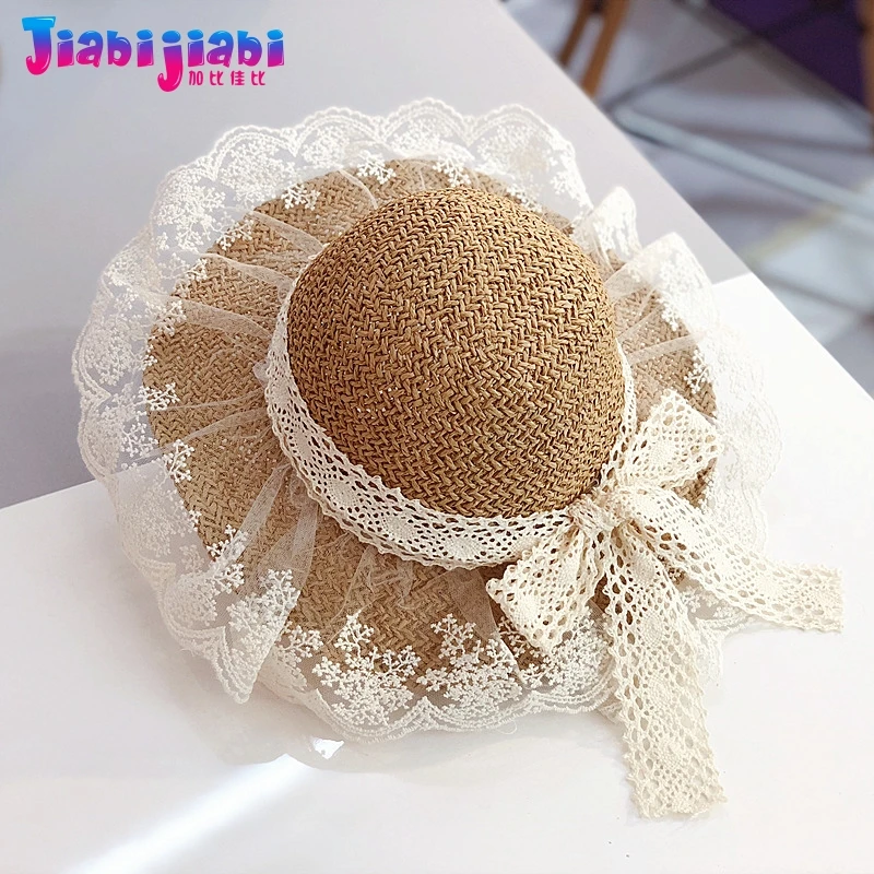 Летняя соломенная шляпа для маленьких девочек дышащая кружевная принцессы