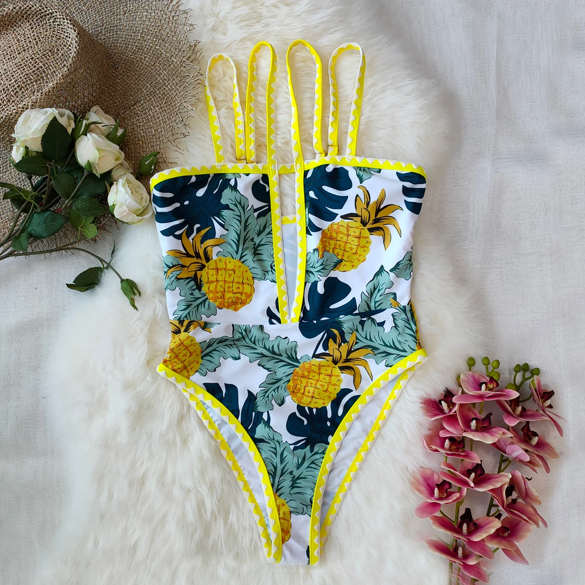 

2021 Sexy Ruffle Women Swimwear One Piece Swimsuit Push Up Monokini Bodysuit Print Swim Suit Bathing Suit Beach Wear Summer