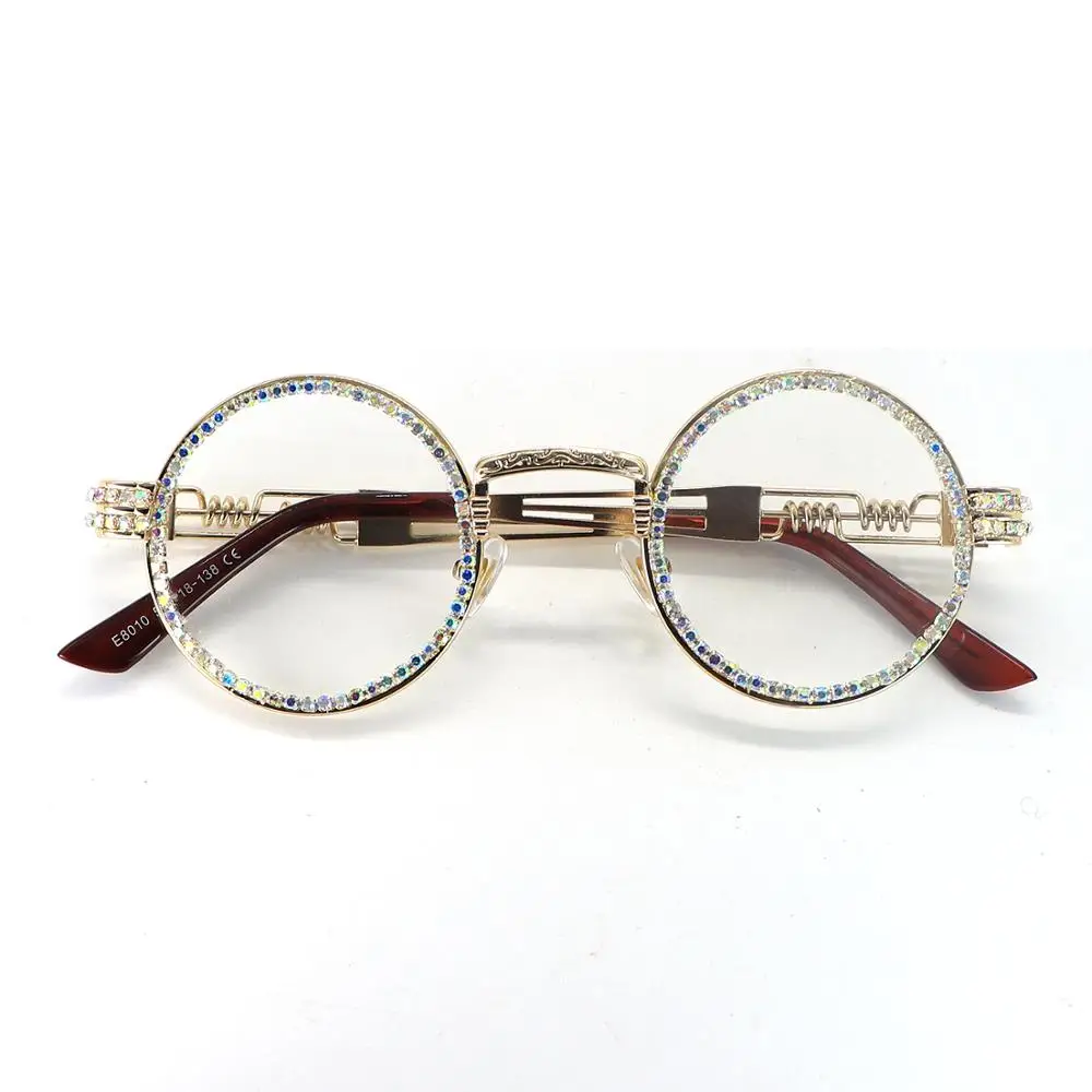 Женские круглые солнцезащитные очки с блестящими стразами Рамки металлические