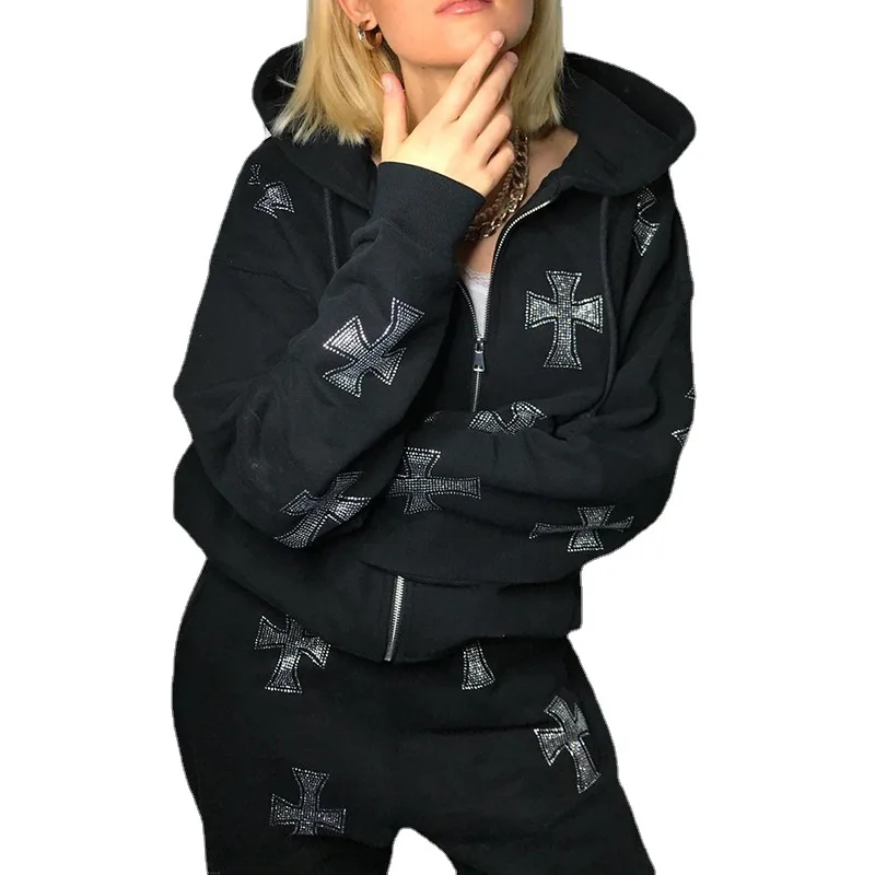 Стразы 2021 летняя толстовка на молнии с капюшоном в стиле аниме эстетике гранж