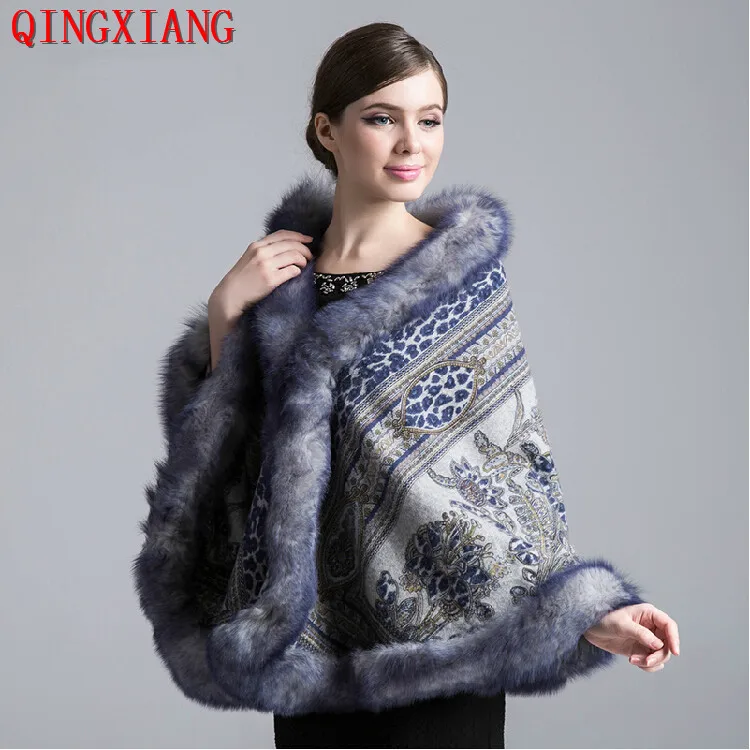 Зимняя женская шаль с принтом роскошный воротник из натурального Лисьего меха