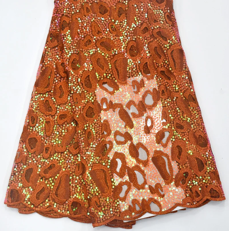 Burnt orange lace Африканское свадебное платье кружевная ткань полиэстер французский Тюль Кружева пайетки женское платье кружевной материал высокое качество Африканские кружева - Цвет: Burnt orange lace