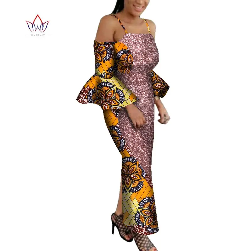 

2020 African Long Dresses For Women plus size African Flare Sleeve Clothing Dashiki Maxi African Bodycon dress For Women WY192