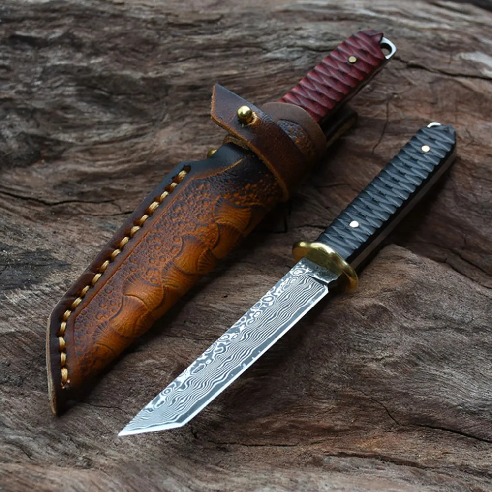 Лезвие из дамасской стали японский нож 60HRC ручка черного дерева Танто