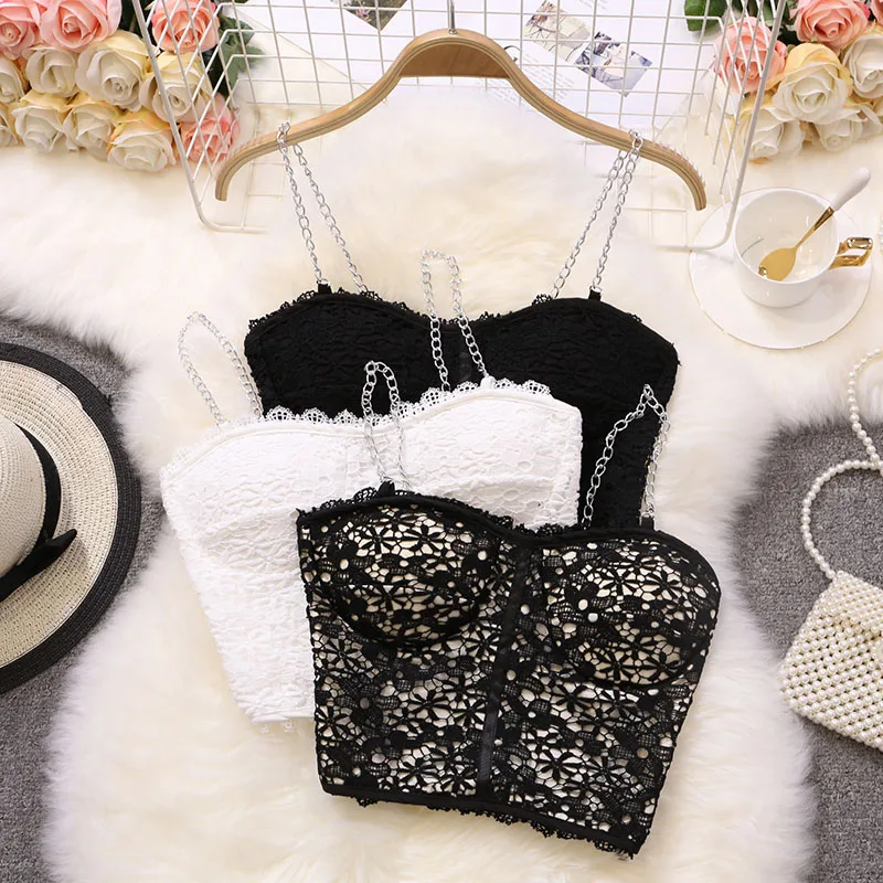 

Women Sexy Lace Camisole Tank Tops Summer 2021 New Sleeveless Halter Mesh Crop Top