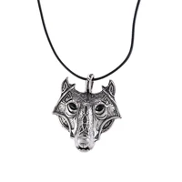 retro wolf head pendant necklace mens jewelry fashion soft braided leather cord pirate mythical wolf totem necklace