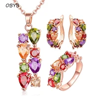aristocratic luxury mona lisa jewelry sets rose gold color rings necklace earrings for women colorful crystal zircon jewellery