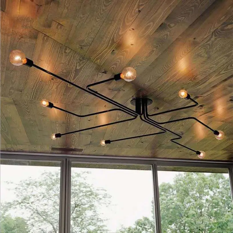 Wrought iron industrial wind ceiling lamp simple modern living room hanging lamp For study bedroom restaurant clothing store led