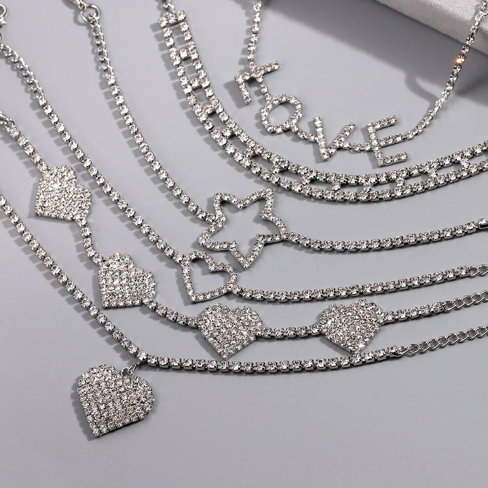 Летние пляжные Стразы в форме сердца браслет цепочка для женщин Простой полый