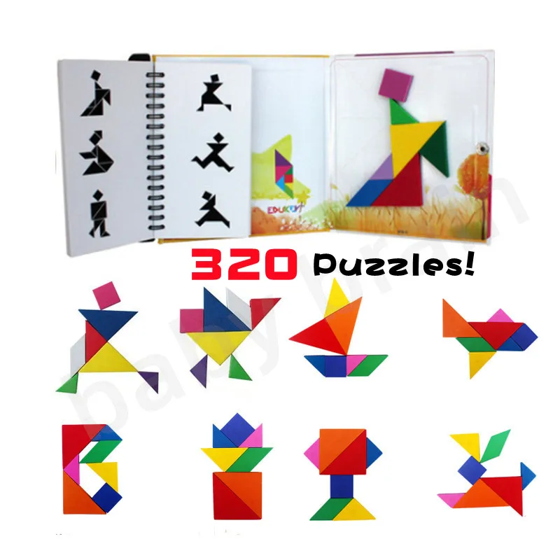 

Магнитная деревянная книга-головоломка Tangram, портативные детские игрушки, детская интеллектуальная головоломка Монтессори, обучающие игру...
