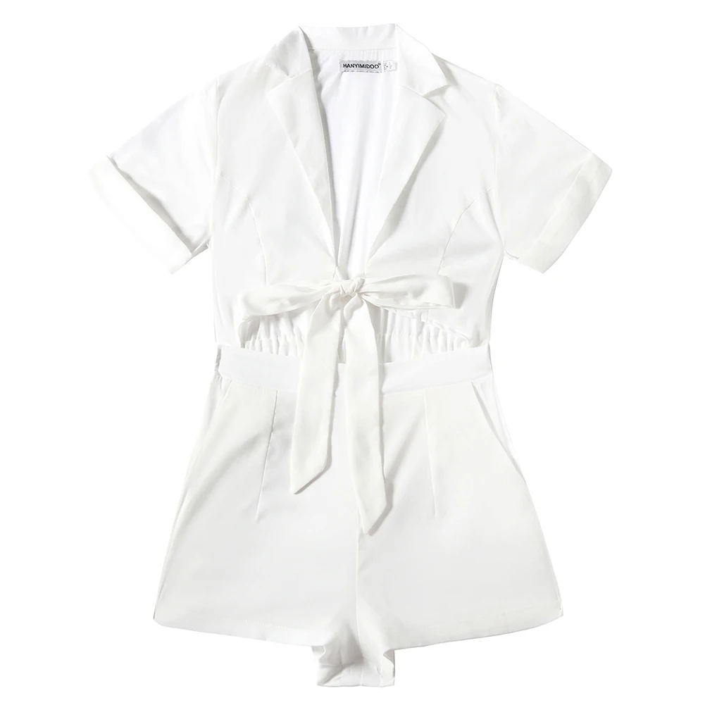 

2020 Summer Sexy Casual Romper Women Solid Color Jumpsuit V Neck Lace Up Top Short Pants Playsuit