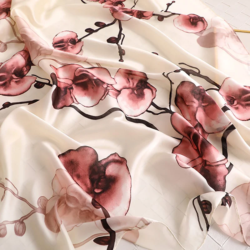 

Women Imitation Silk Scarf Floral Blooms Print Shawls Office Lady Wraps Female Headscarf Beach Bandana Beautiful Gift 90x180cm