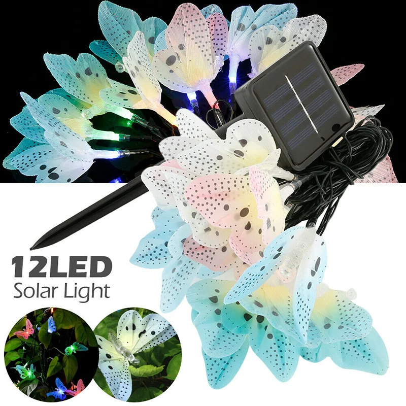 Гирлянсветильник на солнечной батарее в виде бабочек разноцветная