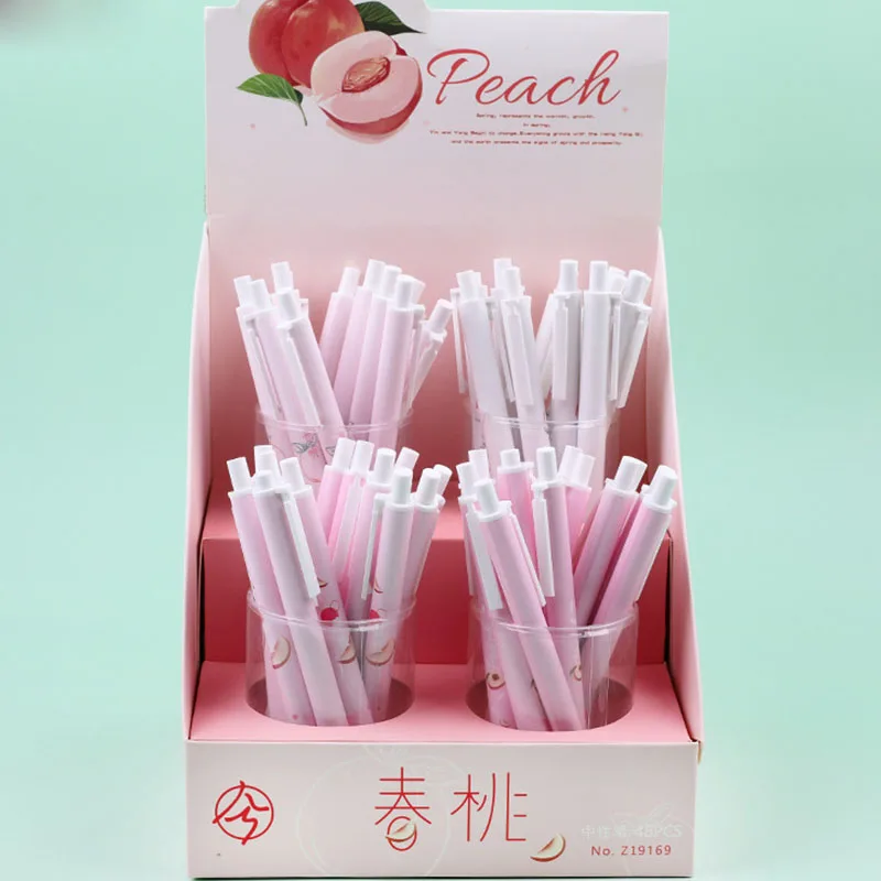 

48 pcs/lot Kawaii Peach Press Gel Pen Cute 0.5 mm black ink Signature Pen School Office writing Supplies Promotional Gift