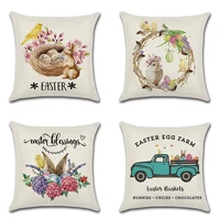 birds nest easter eggs cushion covers rabbit ears fresh flowers print linen pillowcase home decorative sofa throw pillow cover