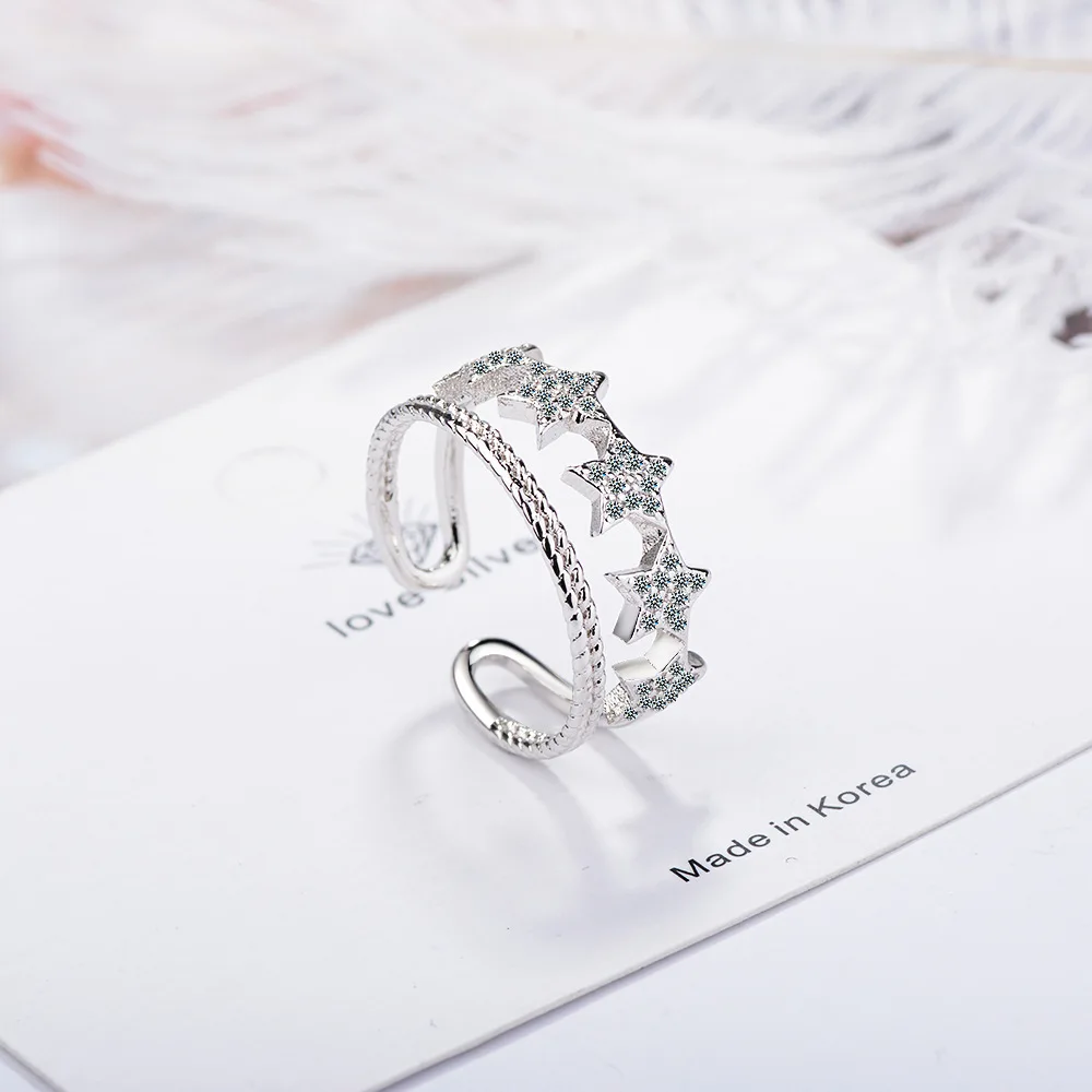 Женское кольцо MEETSOFT с серебряным покрытием простое регулируемое Двухслойное