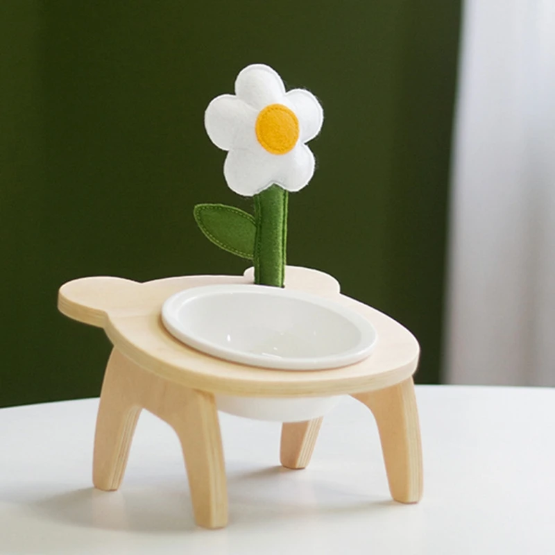 

Pet Elevated Ceramic Bowl Feeder with Raised Anti-Slip 10 Tilted Wood Station Feeder with Raised Tilted
