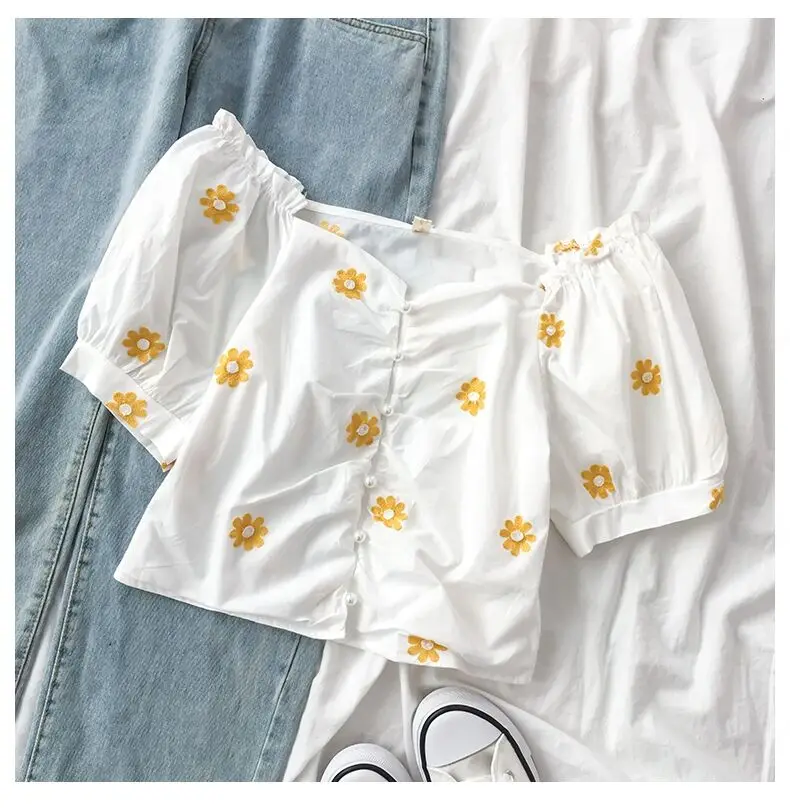 Женская блузка с вышивкой в виде фруктов Pearl Diary белый укороченный топ пышными