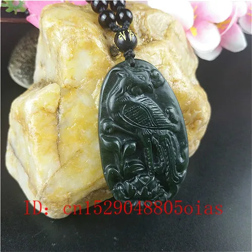 Сертифицированный китайский натуральный черный зеленый нефрит Феникс ожерелье