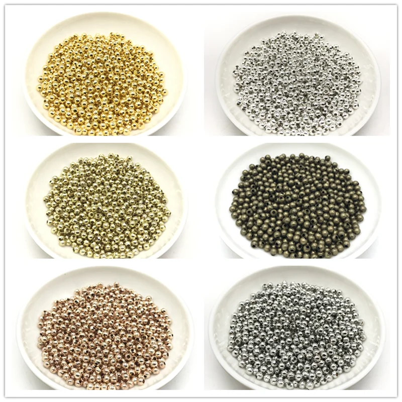Оптовая продажа золотистые/серебристые металлические бусины 2/4/6 мм гладкие