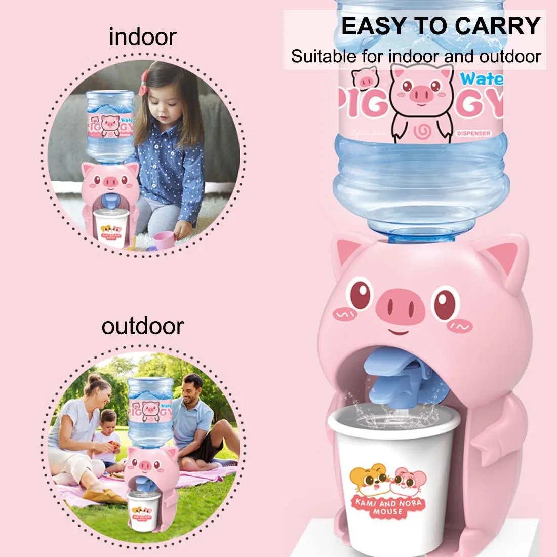 

Mini Cartoon Water Dispenser for Kids Drinking Fountain Toy Cool Simulation Appliance Pretend Play Children Kitchen Toy Gift Pig