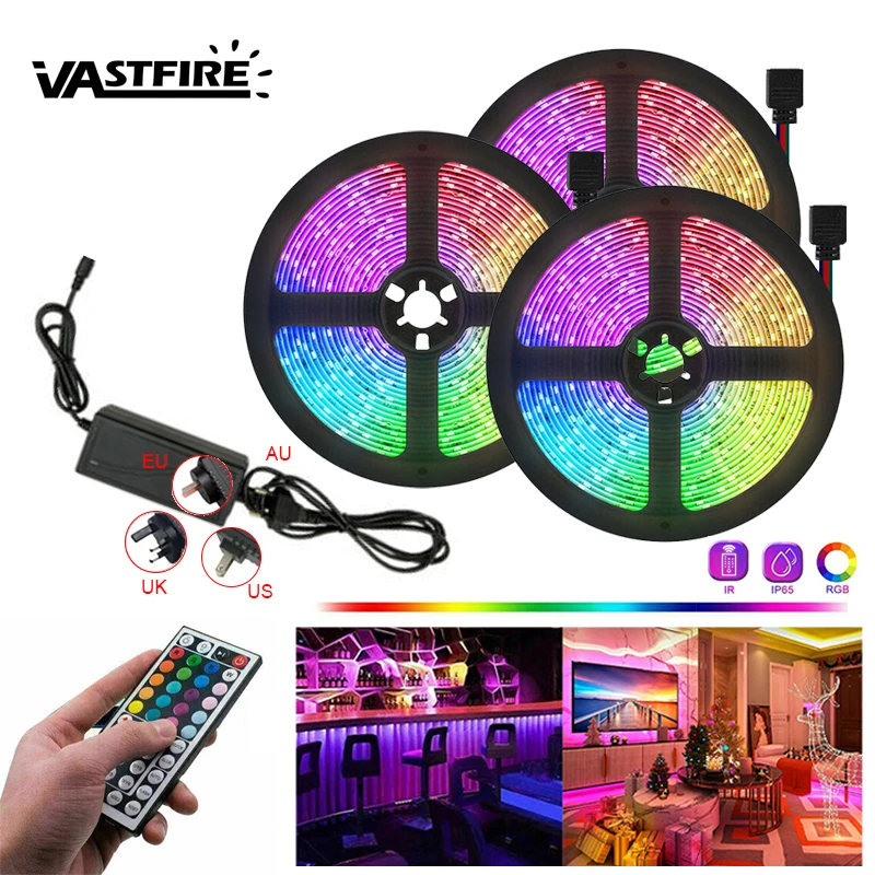 Светодиодная ленсветильник RGB 5050 SMD 5 м/10 м/15 м гибкая лента для подсветки с пультом
