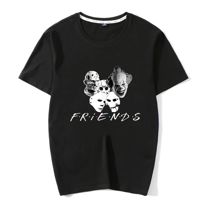 Друзья ужасов Pennywise Майкл Майерс Джейсон Voorhees Хэллоуин Мужская футболка хлопок