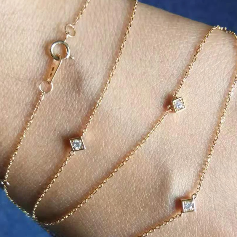 BAIHE Твердое 18 к желтое золото 0.09CT сертифицировано H/SI настоящие натуральные бриллианты круглой огранки для женщин трендовые ювелирные изделия Элегантные ожерелья