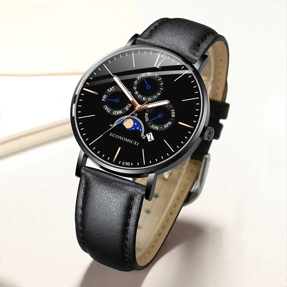 2020 часы для мужчин модные спортивные тонкие календарь повседневные с кожаным