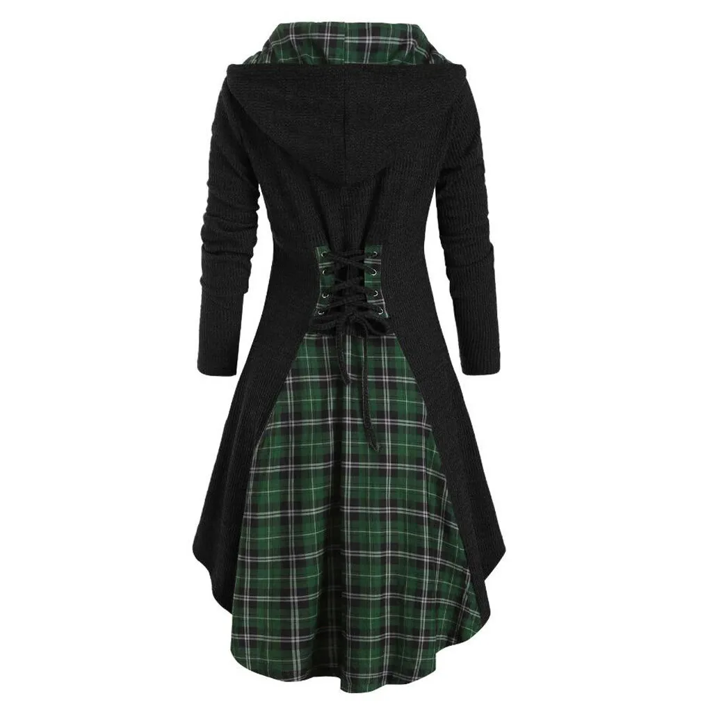 5XL Женская блузка с длинным рукавом Клетчатая на пуговицах Кружевная туника