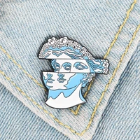 two face enamel pin blue garland woman sculpture badge brooch bag lapel pin cartoon fashion jewelry gift for friends wholesale