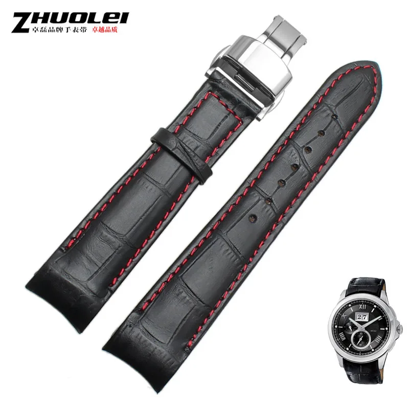 blackxred silver Изогнутый конец мужские ремешки для часов для BL9002-37 05A BT0001-12E 01A Брендовые Часы из натуральной кожи с пряжкой бабочки 20 21 22 мм - Цвет ремешка: blackxred silver