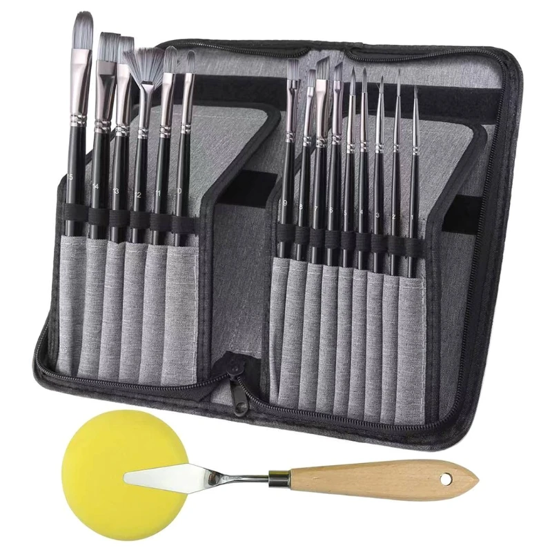 

Long Handle Paint Brush Set 15 Pieces Professional Artist Face and Body Paint Brushes Include 15 Versatile Brushes