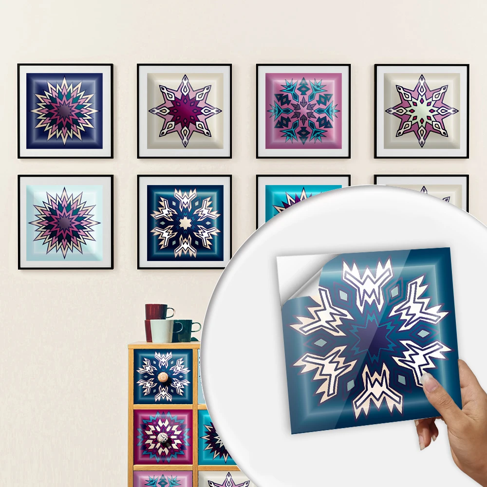 

10pcs/set Colorful Mandala Tiles Wall Sticker Kitchen Oil-proof Bathroom Waterproof Art Mural Surface Crystal Film PVC Wallpaper