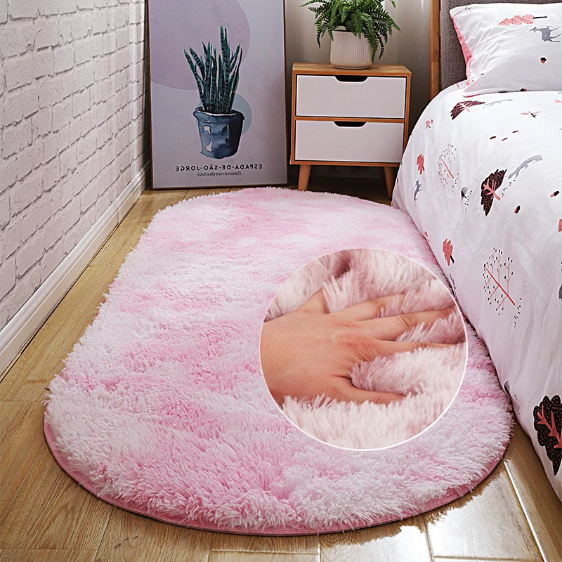 

Oval Fluffy Carpet For Living Room Shaggy Bedroom Decor Mat Bed Decoration Store Hotel Area Rugs Home Floor Door Mat